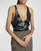 Plunging Scoop-Neck Leather Tank Top