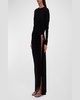 Helix Crystal Stone Slit Long-Sleeve Gown