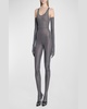 Crystal Jersey Sleeveless Footed Singlet Catsuit With Gloves