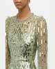 Long-Sleeve Sequined Dash Ankle Gown 