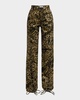 Leopard-Print Laced Wide-Leg Denim Pants