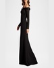 Off-Shoulder Pleated Taffeta and Crepe Gown