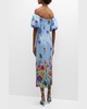 Karene Floral Crepe Puff-Sleeve Midi Dress