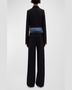 Deconstructed Denim-Waist Wide-Leg Wool Trousers