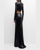 Two-Piece Mock-Neck Long-Sleeve Sequined Gown