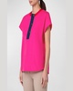 Colorblock Short-Sleeve Cotton Poplin Blouse