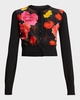 Floral Silk-Inset Crop Cardigan