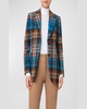 Tartan Check Tweed Single-Breasted Blazer Jacket