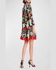 summer lilies tiered blouson-sleeve mini dress