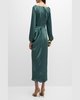 Square-Neck Long-Sleeve Draped Midi Dress