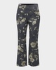 Floral Check-Print Kickflare Ankle Pants