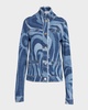 Swirl-Print Denim Button-Front Jacket