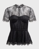 Kehlani Sheer Lace Short-Sleeve Peplum Bustier Top