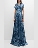 Metallic Floral Collared Gown