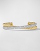 Pave Crossover Two Row Cuff Bracelet with Diamonds in 18K Gold, 10.5mm