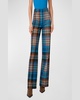 Chiaro Tartan Check Wool Tweed Straight-Leg Pants