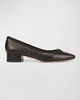 Cecelia Leather Block-Heel Ballerina Pumps