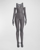 Crystal Jersey Sleeveless Footed Singlet Catsuit With Gloves