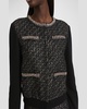 Metallic Tweed-Inset Crewneck Knit Cardigan