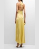 Saab Pleated Satin Backless Halter Dress