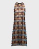 Metallic Zigzag Fringe Sleeveless Tunic Dress