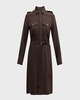 Marcia Long-Sleeve Belted Wool Shirtdress