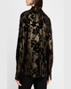 Tie-Neck Metallic Floral Jacquard Blouse