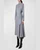 Half-Circle Inset Belted Long-Sleeve Midi Dress