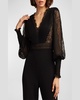 Pleated Lace-Inset Crepe Jumpsuit