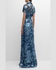 Metallic Floral Collared Gown