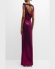 Crystal Open-Back Gunmetal Oil Jersey Knotted Gown