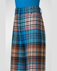 Chiaro Tartan Check Wool Tweed Straight-Leg Pants