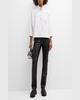 Leather Pintuck Straight-Leg Pull-On Stovepipe Pants