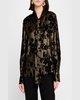 Tie-Neck Metallic Floral Jacquard Blouse