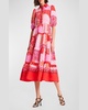 tiered patchwork-print midi shirtdress