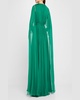 V-Neck Cape-Sleeves Chiffon Gown