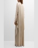 Feather-Embellished Doubleface Satin Long-Sleeve Caftan