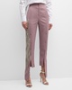 Jacob Asymmetric Crystal Fringe Paneled Straight-Leg Ankle Pants