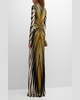 Long Printed Knot-Front Gown