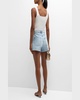 T-Long High Rise Cut-Off Denim Shorts