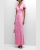 Loulou Jacquard Frill-Sleeve Maxi Dress