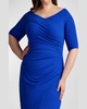 Plus Size Pleated Faux-Wrap Crepe Midi Dress