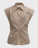 The Gabi Button-Front Shirt with Pleated Shoulder Detail