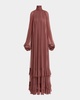 Maxi Ruffled Mock Neck Silk Mousseline Dress