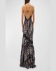 Marble-Print Backless Trumpet Slip Dress