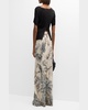 Floral Silk Straight Wide-Leg Pants