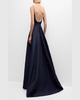 Beaded-Neckline Sleeveless Pleated Slit Gown