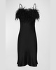 Boheme Feather-Trim Satin Mini Slip Dress