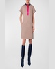 Colorblock Cotton Gabardine Stretch Short-Sleeve Shift Dress