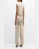 Metallic Taffeta Wide-Leg Pants with Patch Pockets